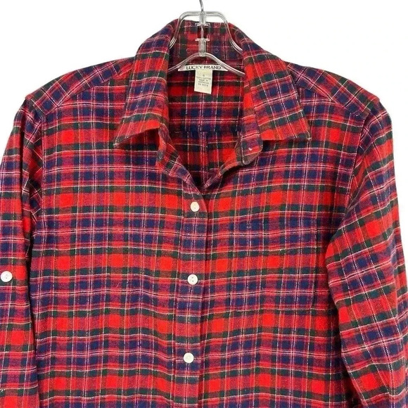 Lucky Brand Women's Plaid Flannel Button-Up Shirt Red Size S - Picture 5 of 9